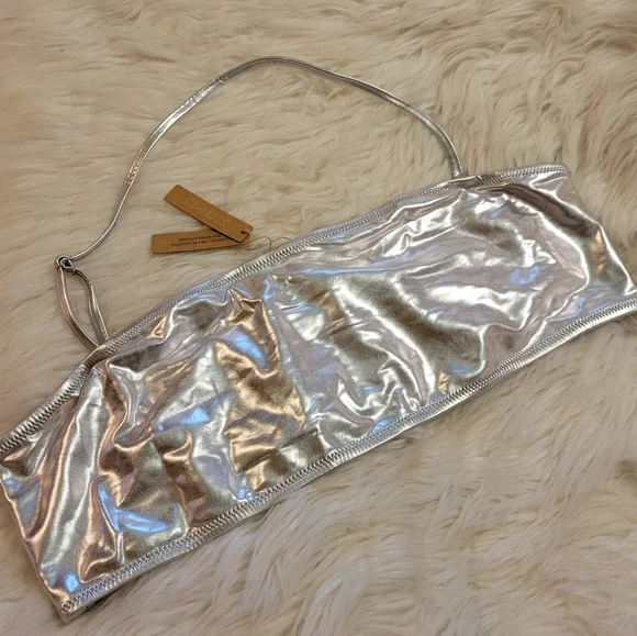 Skims Swim Metallic Bandeau bikini top - Nickel